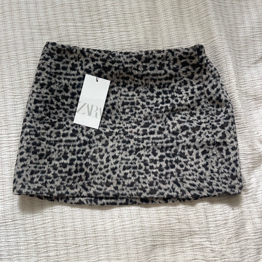 Zara Leopard Print Skirt in Black and Cream